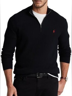 Polo Ralph Lauren 1/4 Zip sweater knit half pima cotton embroidered logo